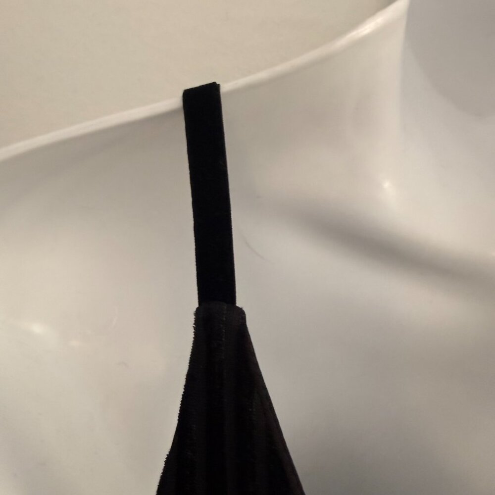 Forever 21 Black Ribbed Velvet Deep V Midi Dress | Size L - Picture 7 of 10